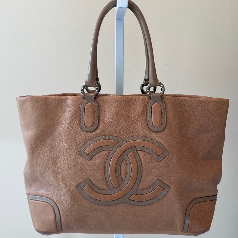 Chanel Rare Huge  Tan & Taupe Butter Soft Leather, zip top, tote
